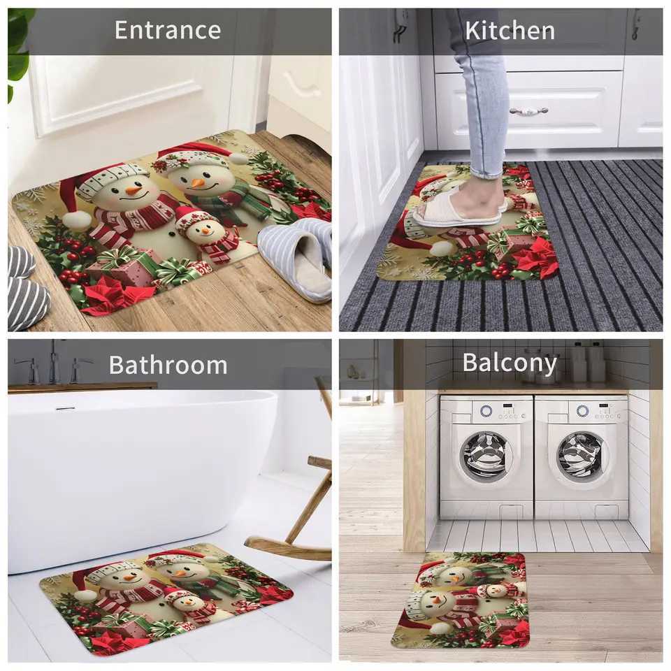Winter Snowman Christmas Print Floor Door Kitchen Bathroom Mats Anti-Slip Outdoor Doormat Garden Entrance Carpet RugM251117