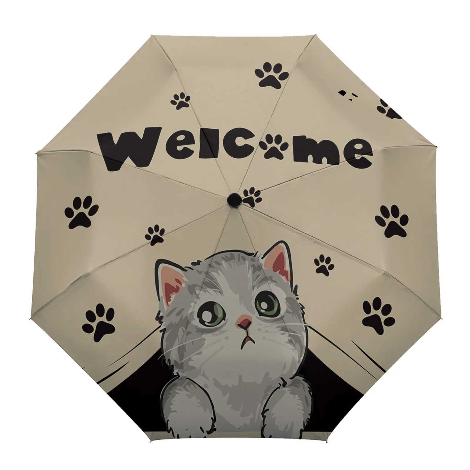 Dog Paw Rustic Old Barn Wood Print Women Men Rain Umbrella Three Folding Girl Durable Portable Manual Umbrellas Gift Parasol C251117