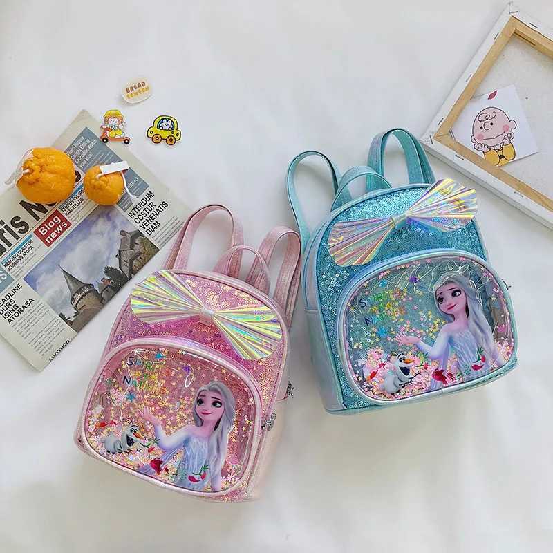 Disney Disney Frozen Backpack Glitter Frozen Elsa Anna Princess Childrens Backpack Fashion Girl Kavay PU Leather Travel Backpack GiftXJ250417