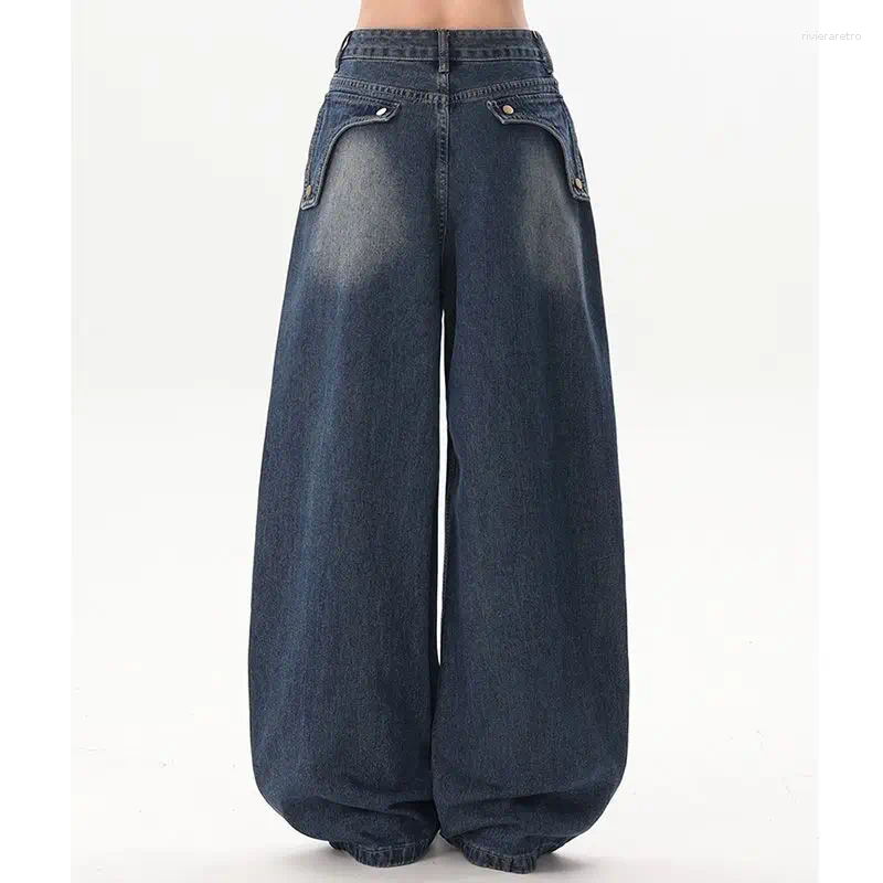 Women's Jeans Trendy Brand Heavy Industry Embroidery Rough Edge Scimitar Retro High Street Waist Loose Wide Legs Baggy Women Z260313