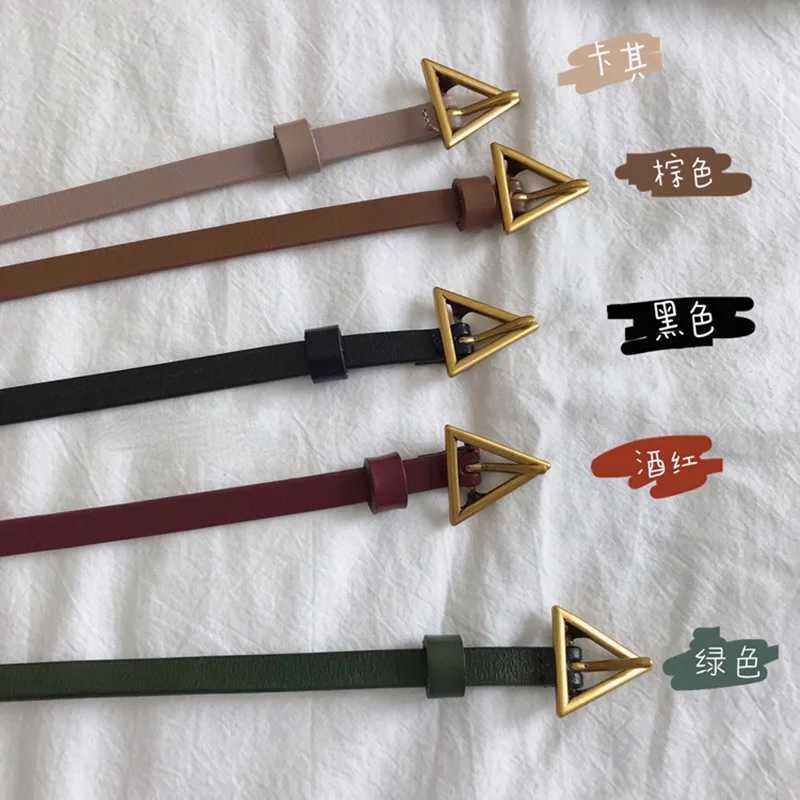 New leather thin belt retro triangle buckle internet famous womens Trouser fashionable fully matched decorative beltXJ250417