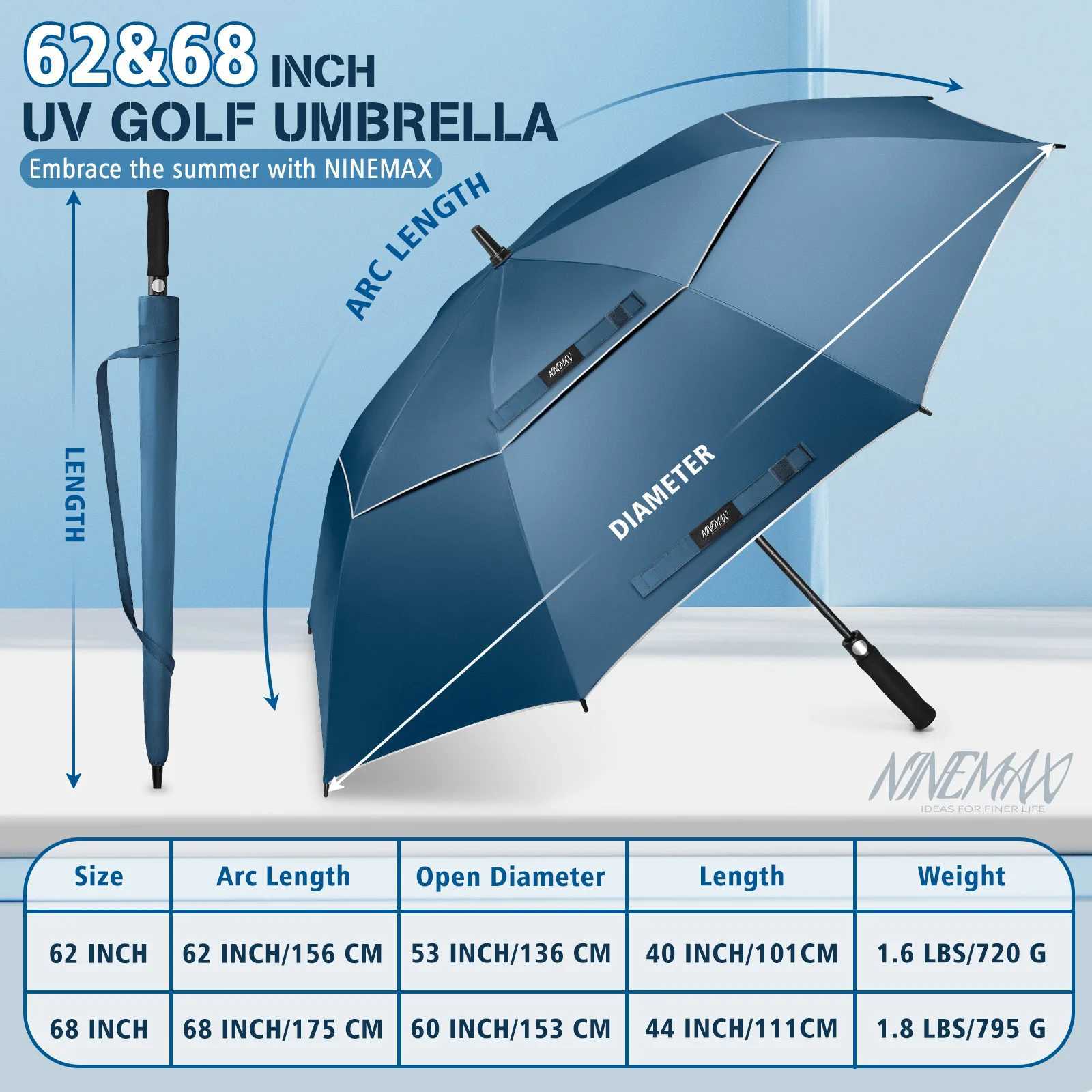 Umbrella Large 62 Inch UV Protection Umbrella Auto Open Vented Double Canopy Extra Large Windproof Stick Umbrellas C251117