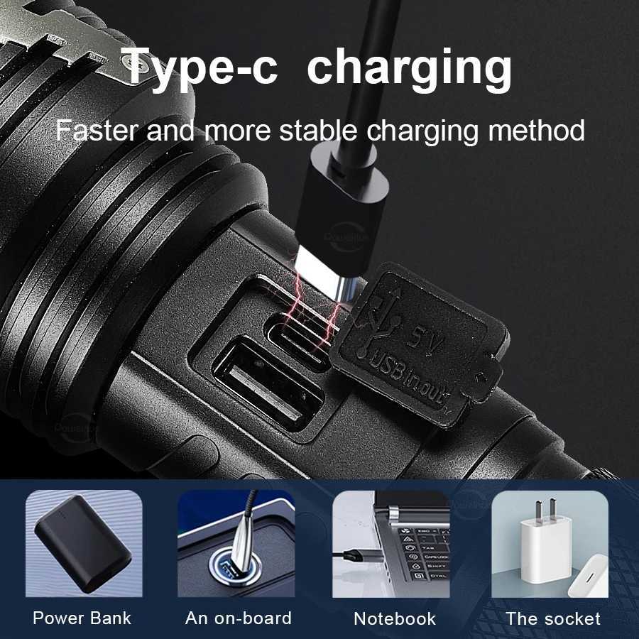 XHP360 Most Powerful LED Flashlight USB Rechargeable Lamp 26650 Ultra Powerful Flashlight Tactical Lantern Camping Torch M251117
