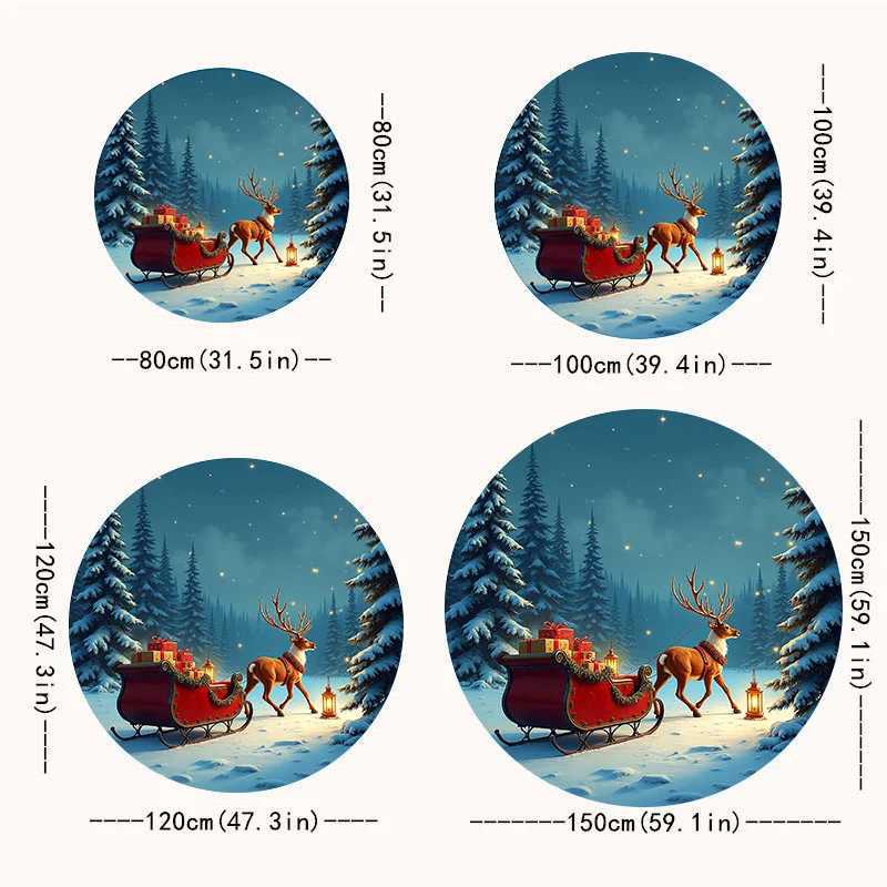 1pc Reindeer Sleigh Snowy Forest Round Mat - Non-Slip Machine Washable Circular Mat with Santa Sleigh Reindeer Design SoftM251117