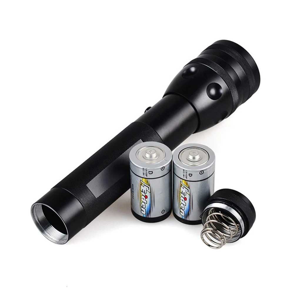 Powerful 10W LED Flashlight 3-Mode Hard Light Black Flashlight With Holster High Power LED Heavy-duty 2 Cell D Battery M251117