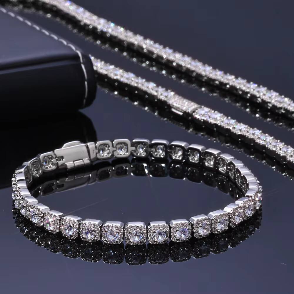 Laboratory cultivation of Moissanite Iced Out Round Zircon Tennis Bracelet for Women 5mm Clustered Design Silver Gold Plated Diamond Cut Hip Hop Fine 