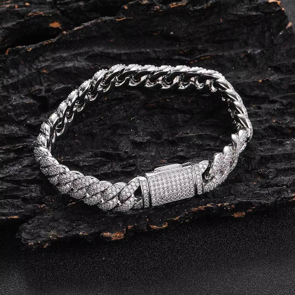 Hip Hop Brand Men Bracelet 925 Silver 10mm Double Row Moissanite Diamond Cuban Bangles