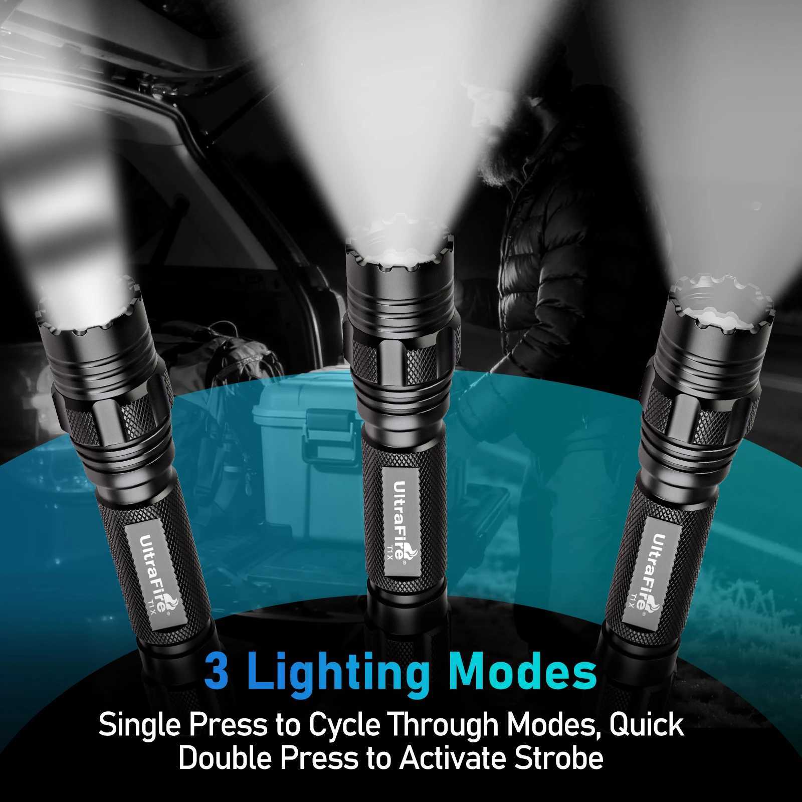 UltraFire T1X Tactical Flashlight with Magnetic Belt Holster 3 Modes 1200LM USB C Rechargeable Police Lamp for Camping Emergency M251117