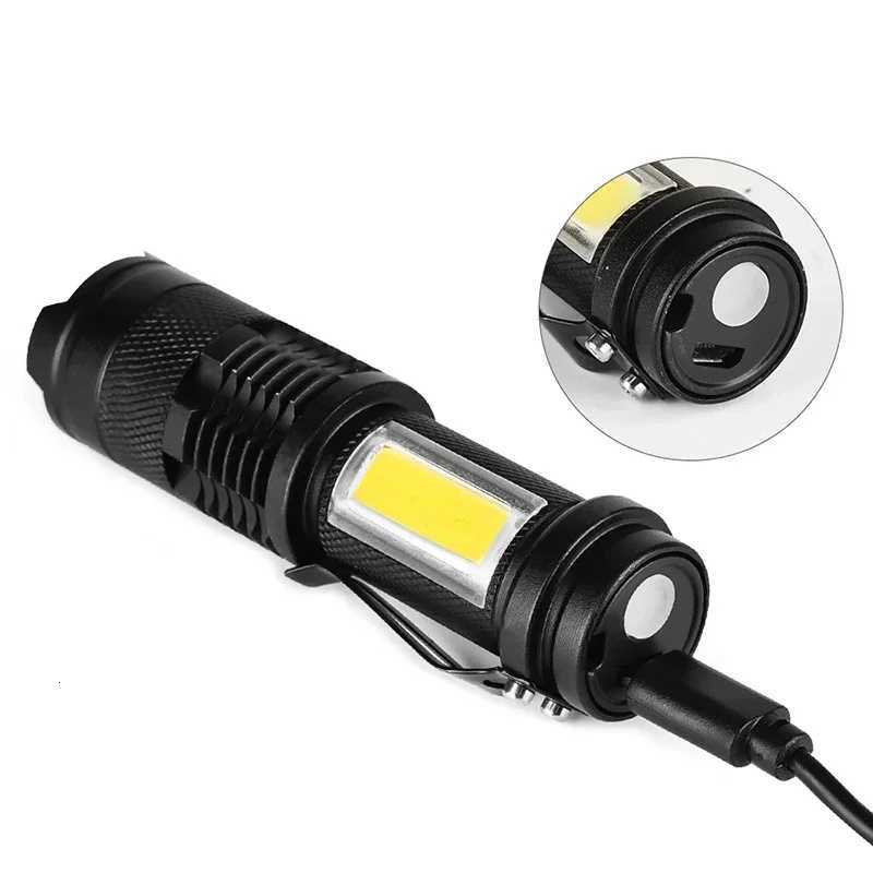 Mini Portable Q5 Led Flashlight Built In Battery Zoom Torch COB Lamp 2000 Lumens Adjustable Pen Light Waterproof for Outdoor M251117