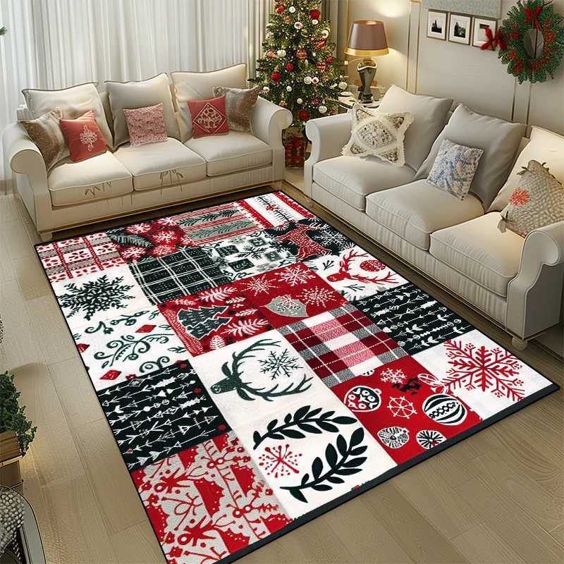 Christmas Tree Elk Cartoon Carpet Large Area Living Room Geometry Home Decoration Rugs Non-slip Bedroom Mat Washable Lounge RugM251117