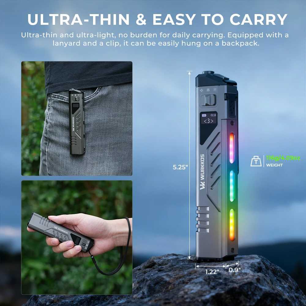 WURKKOS TD11 Tactical Flashlight 3000LM Innovative Multi-Function Portable LED Flashlight with Built-in Battery Portable Light M251117