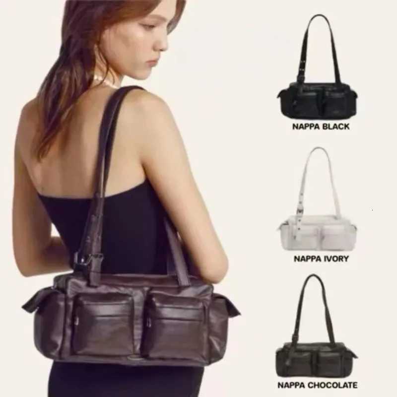 Korea New 2025 Motorcycle Bags Womens Crossbody Bag Small Designer Commuter Handbag Cowhide Leather Single Shoulder BagW251115