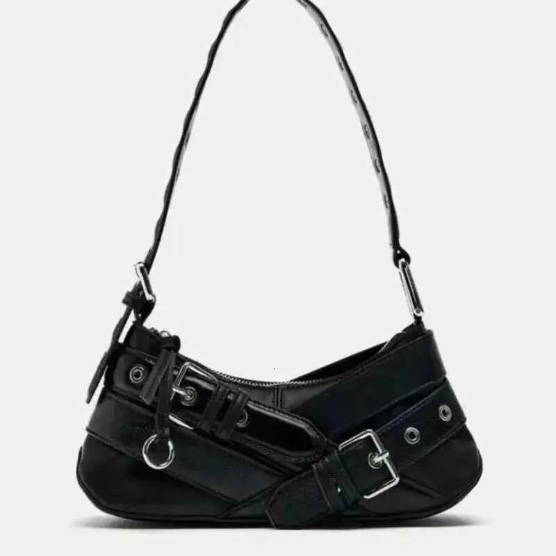 Bloom Vintage Black Underarm Bag Women High Street Hot Girls Leather Casual Y2k Handbag Female Retro Moto Biker Shoulder BagsW251115