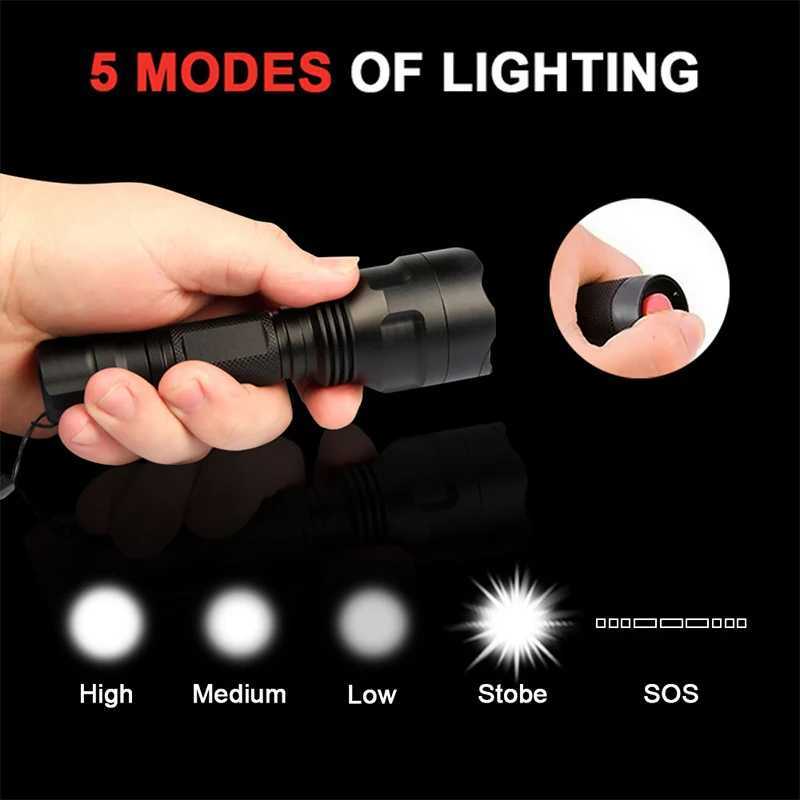 Super LED Flashlight 5 lighting modes L2 Led Torch for Night Riding Camping Hiking Hunting Indoor Activities Use 18650 M251117