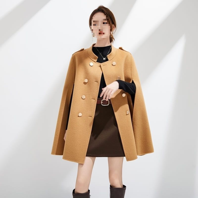 Solid color Cape Town wool medium long coat womens autumn and winter elegant and fashionable cape jacket British style retro shawl coat 2662 241128