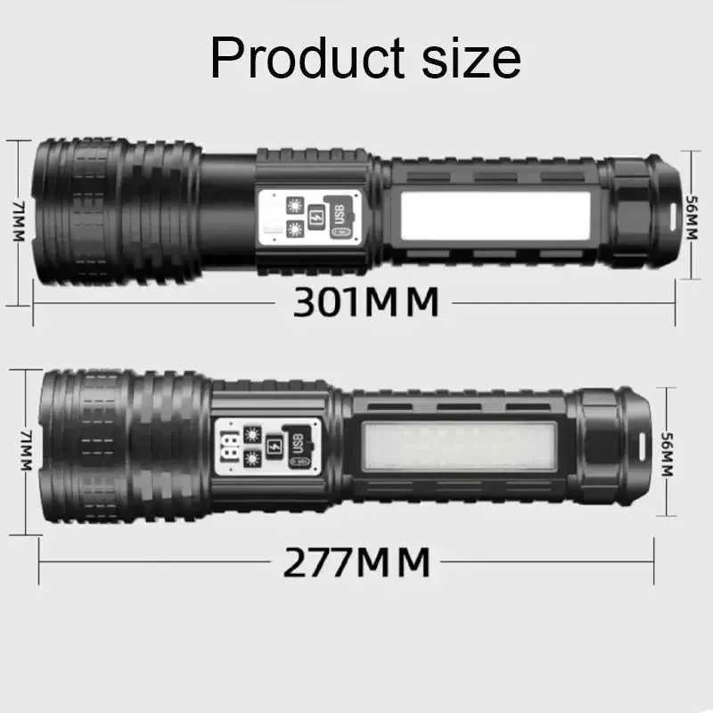 Super Big Flashlight USB Rechargeable Most Strong LED Flash Light Long Range Torch Zoom Outdoor With Digital Power Display M251117