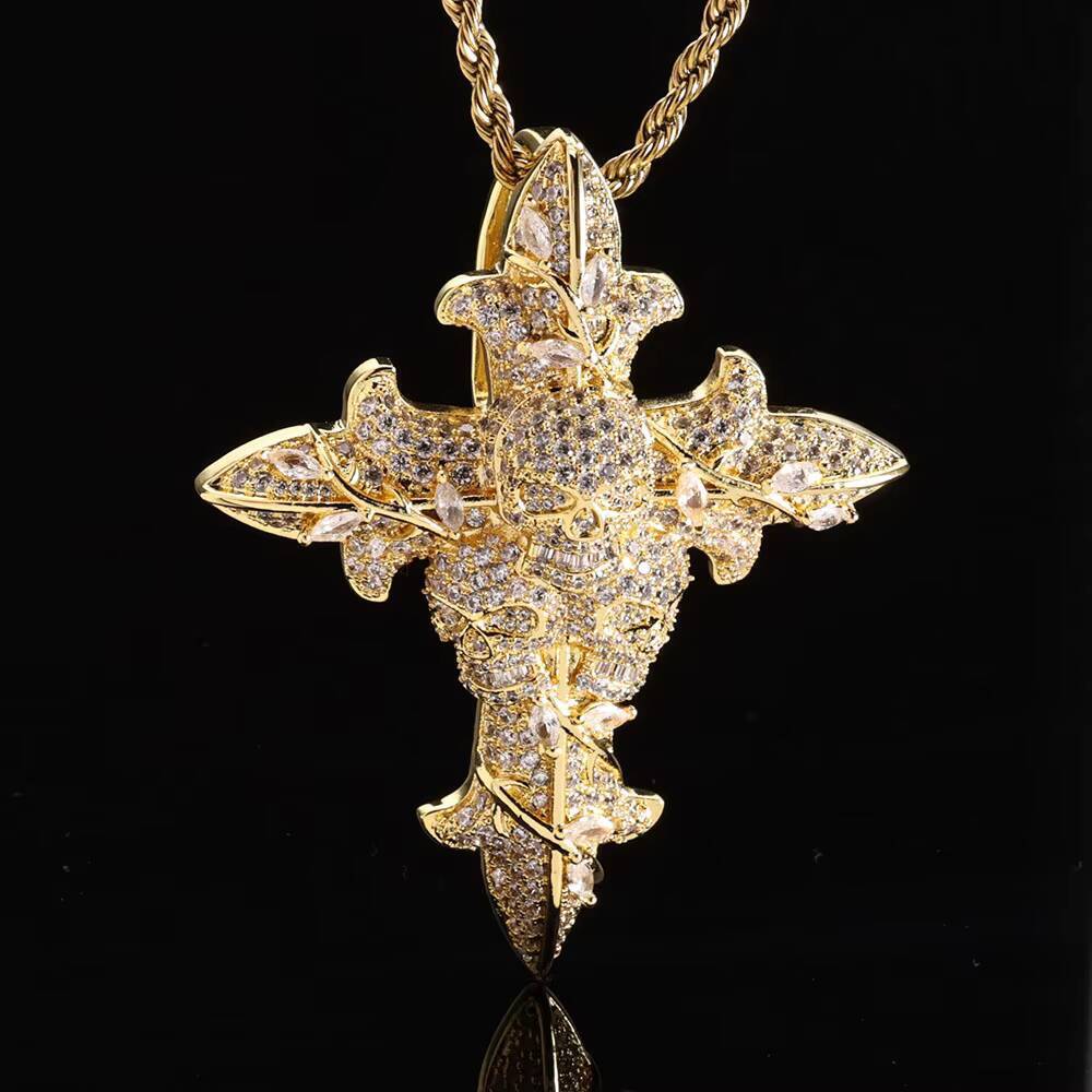 Moissanite Hip Hop Jewelry Iced Out Custom 3D Charm Pendant Shiny CZ Diamond Rose Flower Cross Pendant for Men Women