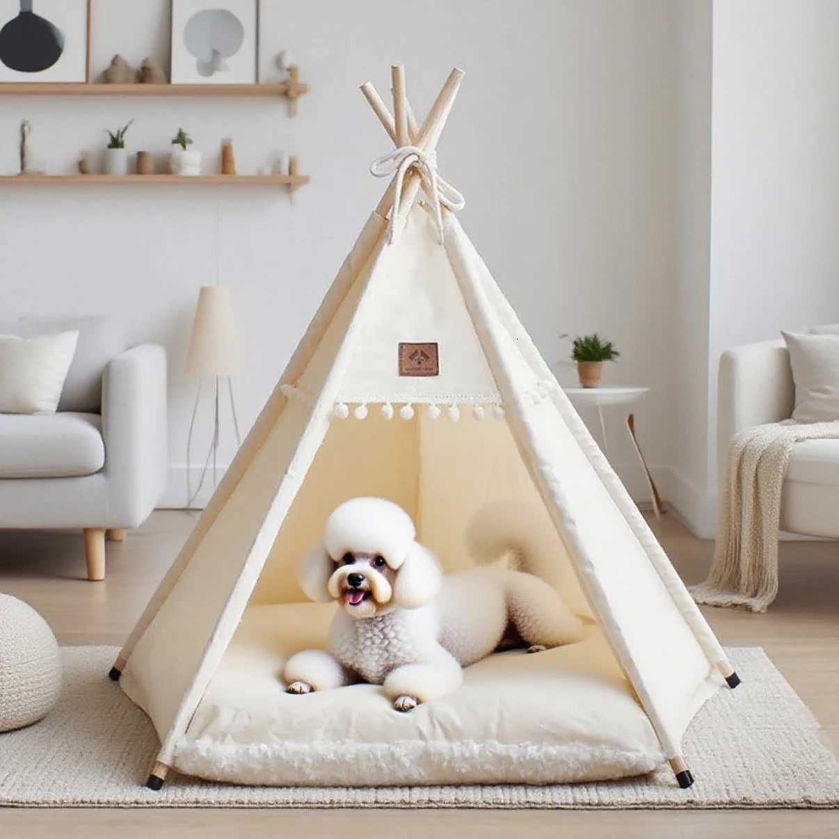 Dog/Cat Teepee Pets Tent Portable Dog Tent Bed With Plush Cushion Soft Kennels Play House Removable and Washable Puppy TeepeeM251117
