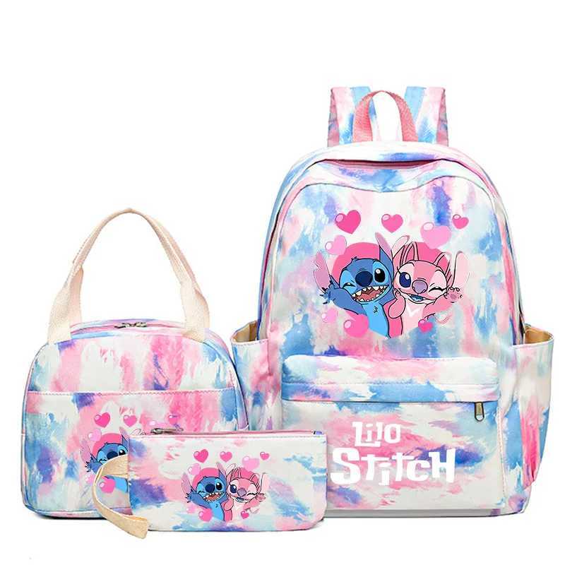 Disney 3 pieces/set of Disney Lilo stitched student boy and girl backpacks colorful backpacks with lunch bags childrens cartoon school backpacksXJ2504