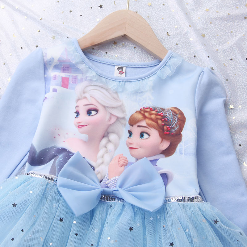 DISNEY Baby girl Frozen princess dress kids clothes Elsa long-sleeve baby pure cotton autumn clothes girl puffy dress birthday outfit.