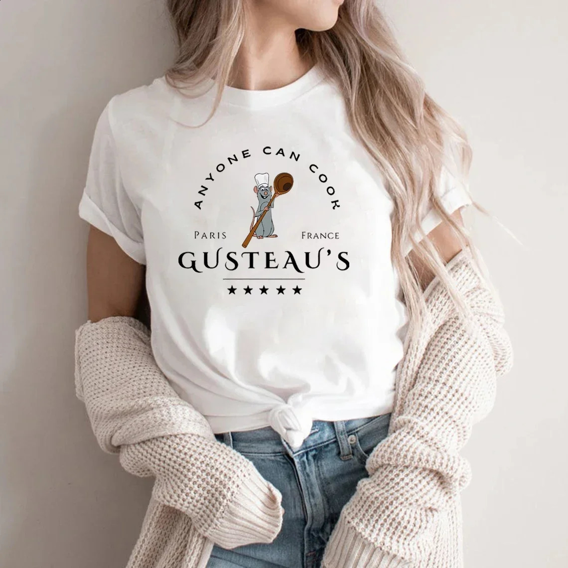 Ratatouille Shirt Chef Remy T-shirt Pixar Rat King Anyone Can Cook Y2K Top Remy Gusteau Shirt Cute Mouse Womens Printed Shirt 250410