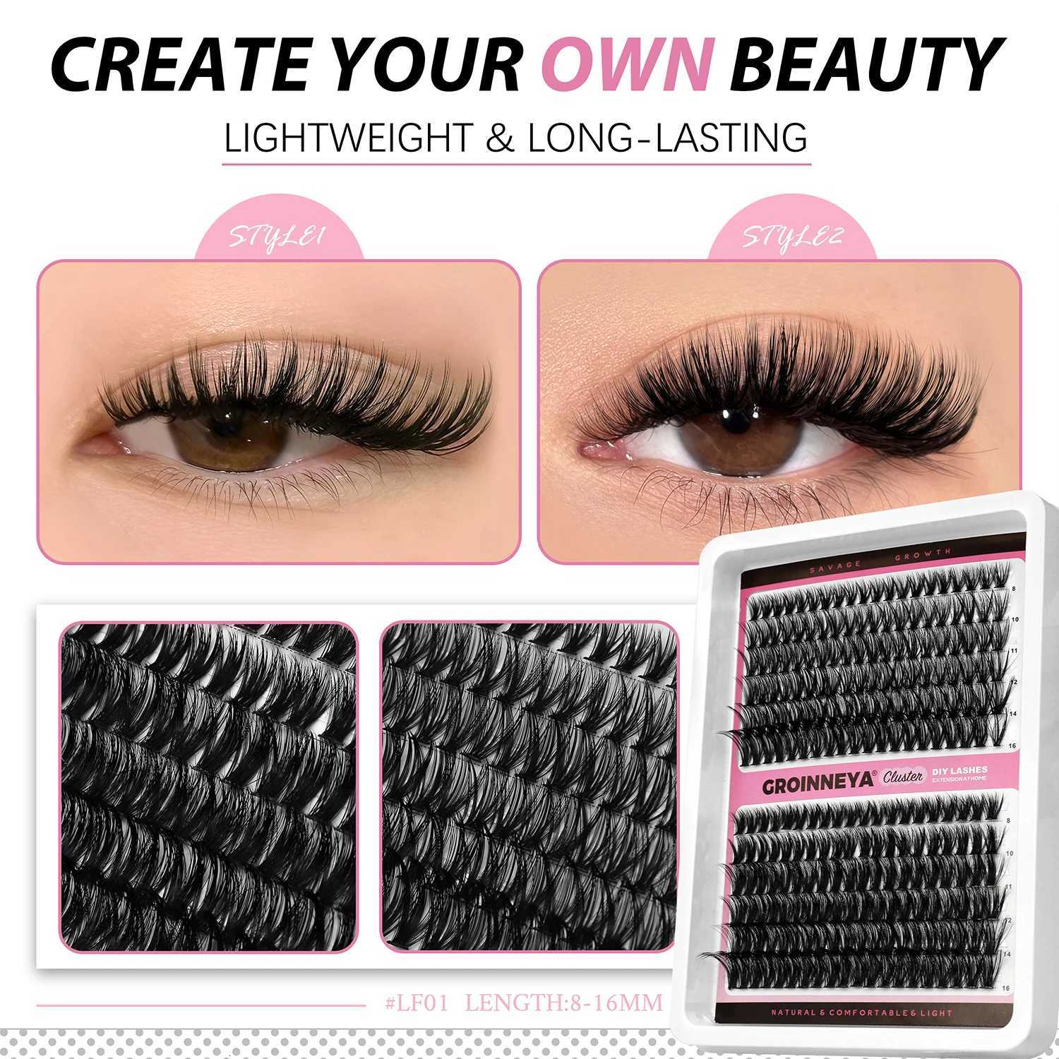 GROINNEYA DIY False Eyelashes Kit High Capacity Individual Lashes Extension Mixed Tray Volume 60P80P Clusters Lashes Set MakeupT251117