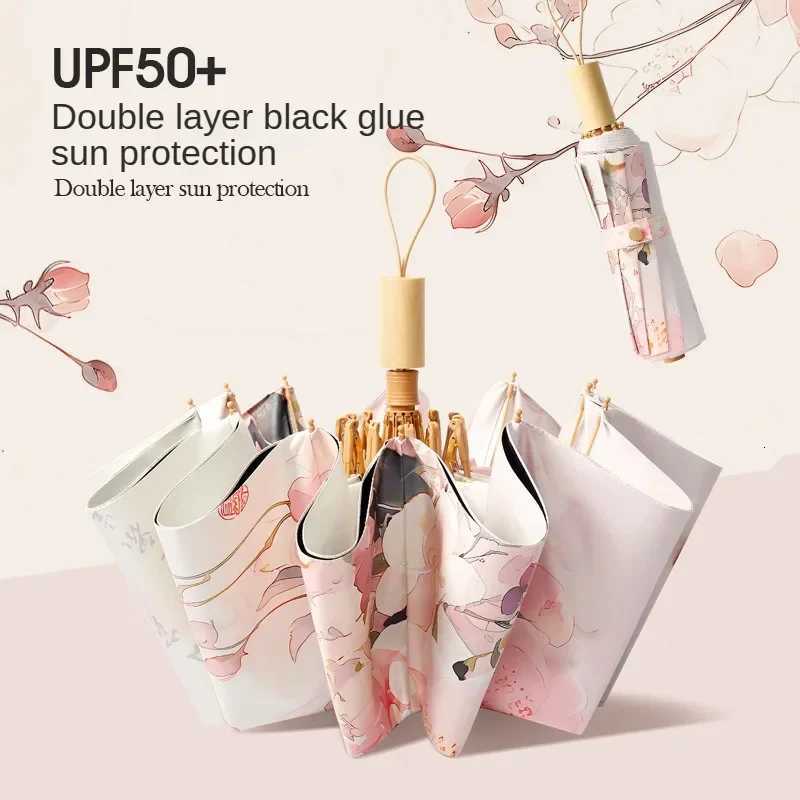 Sunny and Rainy UmbrellaRetro Double Layer Double Flower Sunshade Umbrella for Women Sun Protection UV Anti-Wind 3 Folding C251117