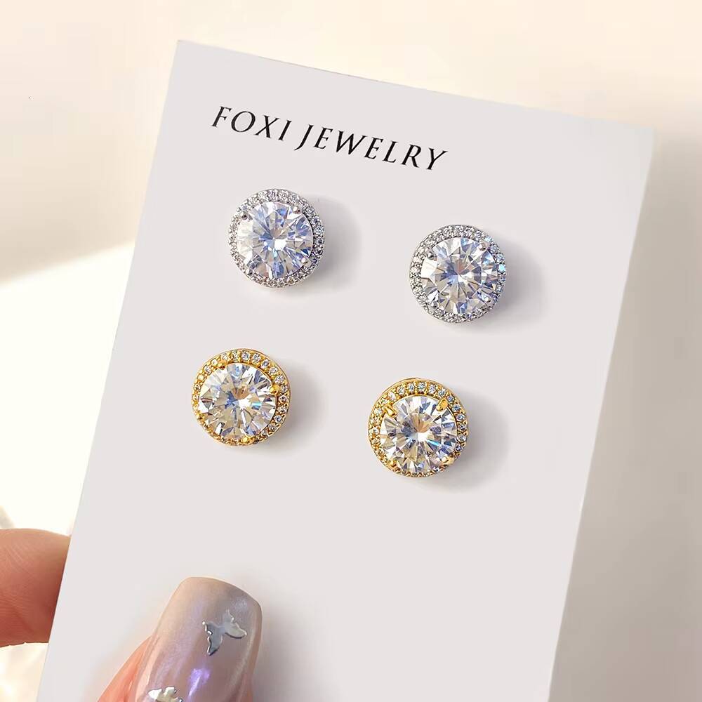 S925 Sterling Silver Minimalist Luxury Cubic Zirconia Earrings Gold Plated Halo Studs Perfect Wedding Jewelry Gift for Women