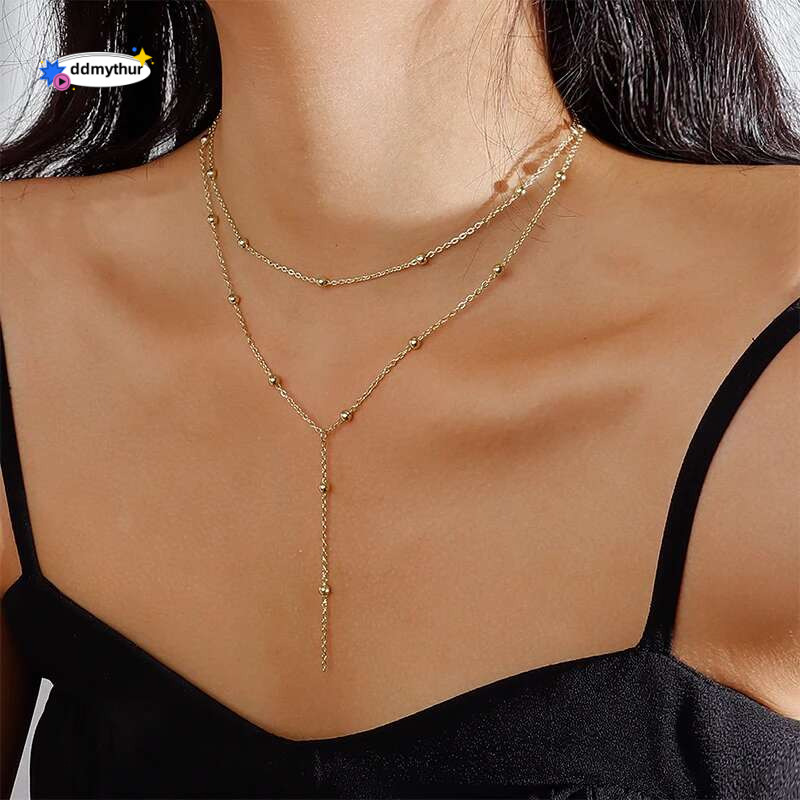 New Trendy Sterg Sier Double Layer Bead Necklace Long Pendant Tassel Neckchain For Women Fine Jewelry Accessories Gift ddmythur