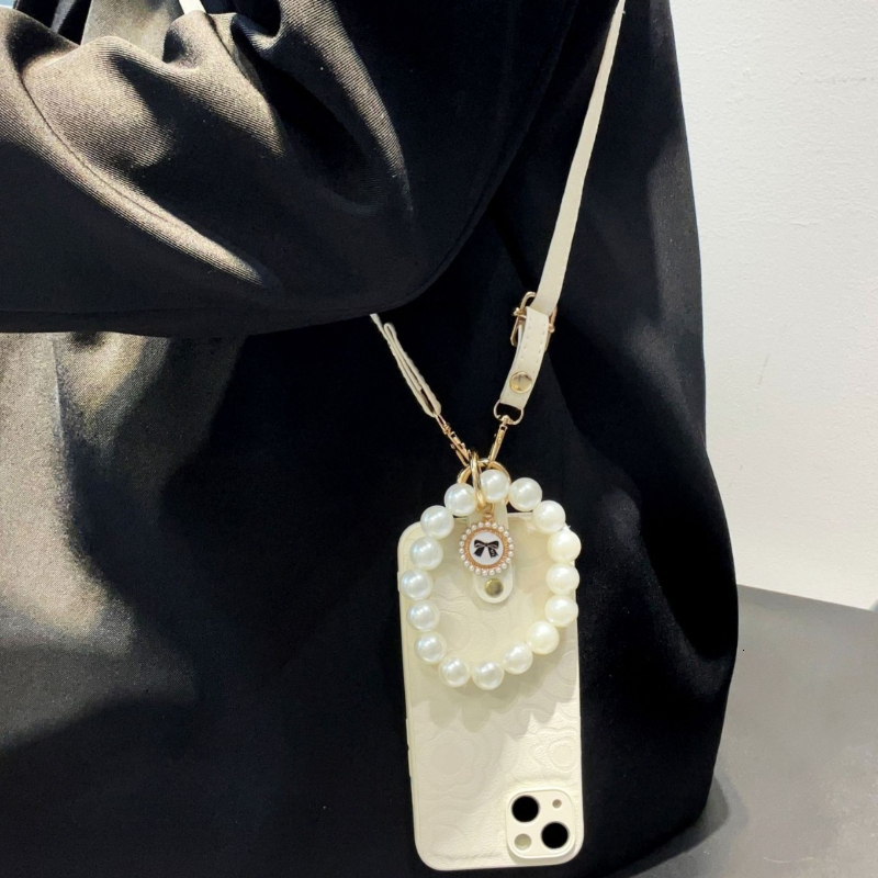 Pearl Hand Chain Camellia Phone Case Compatible iPhone 17 Pro Max Crossbody Lanyard Case iPhone 16/15 Pro