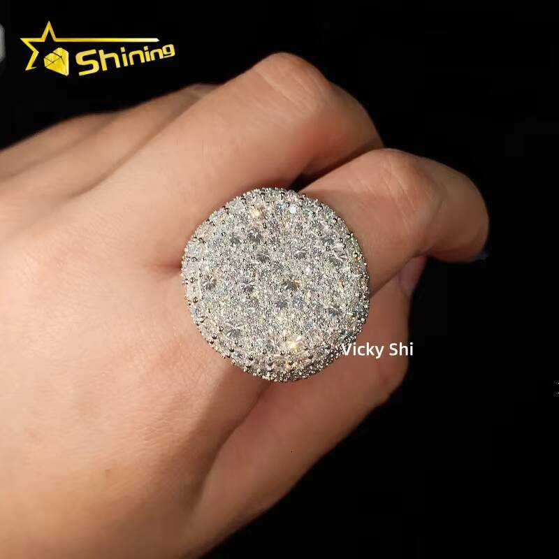 Hip Hop Iced Out Mosaic Reverse Setting Mens Moissanite Ring Custom GRA 925 Sterling Silver Ring for Engagement Wedding