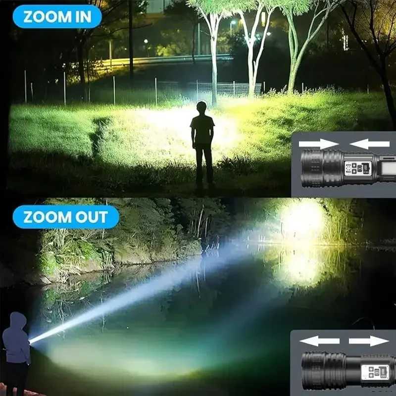 Super Big Flashlight USB Rechargeable Most Strong LED Flash Light Long Range Torch Zoom Outdoor With Digital Power Display M251117