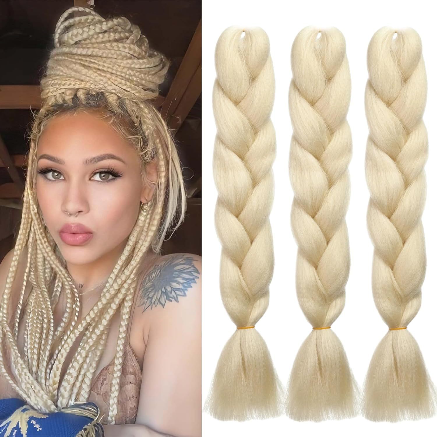 24 Inch Braiding Hair Braiding Hair Ombre Color 100G/Pack for Hair Extensions Accessories Jumbo Synthetic Hair Wefts Braids Women DIY Hair Easy to Wea