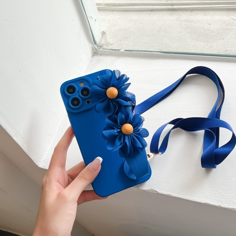 Klein Blue Daisy Phone Case Compatible with iPhone 17 Pro Wrist Strap Crossbody Protective Case iPhone 16/15 11 Soft