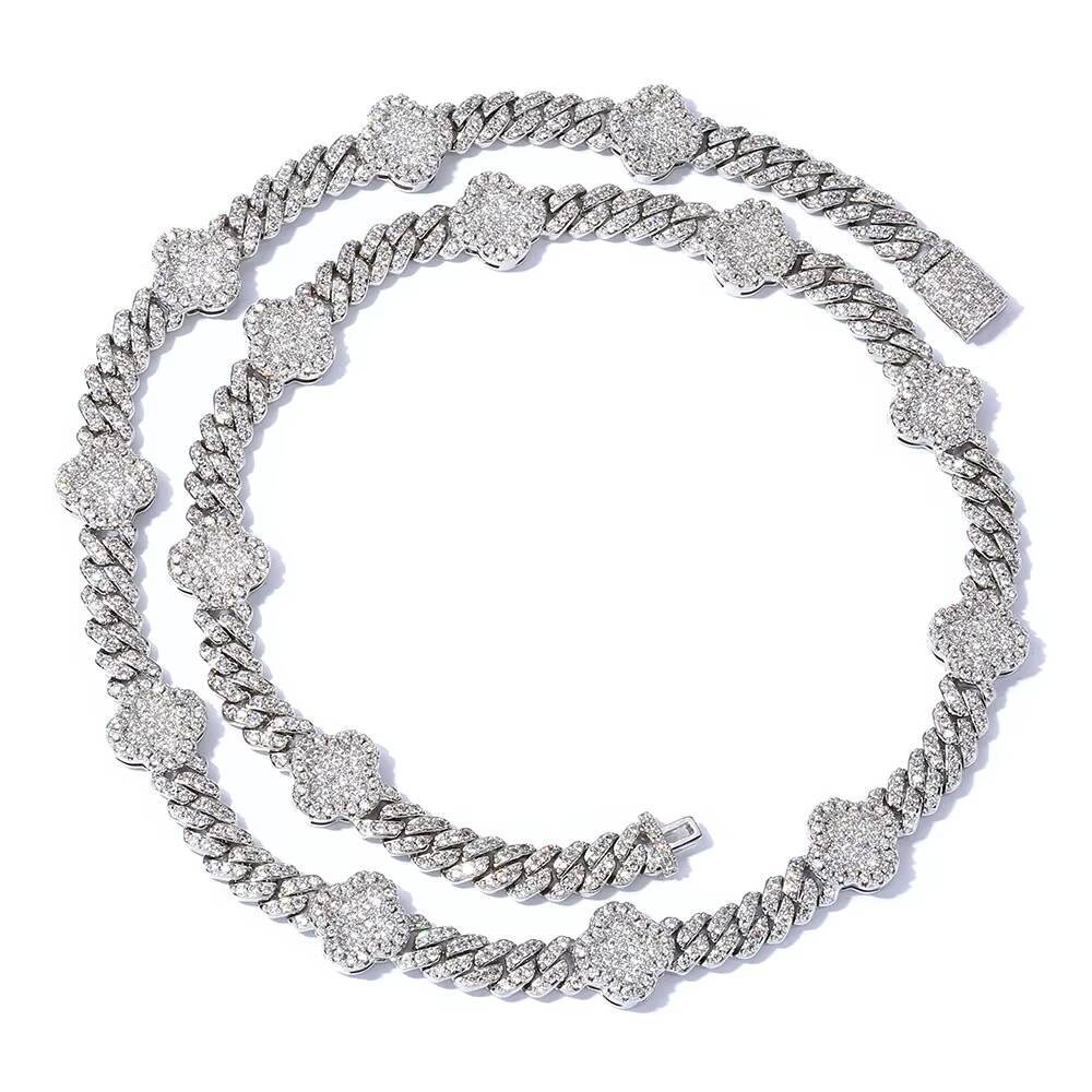 Fine Jewelry S925 Silver VVS D Colour Moissanite Bracelet Iced Out Four Leaf Clover Cuban Link Chain Hip Hop Men Bracelet