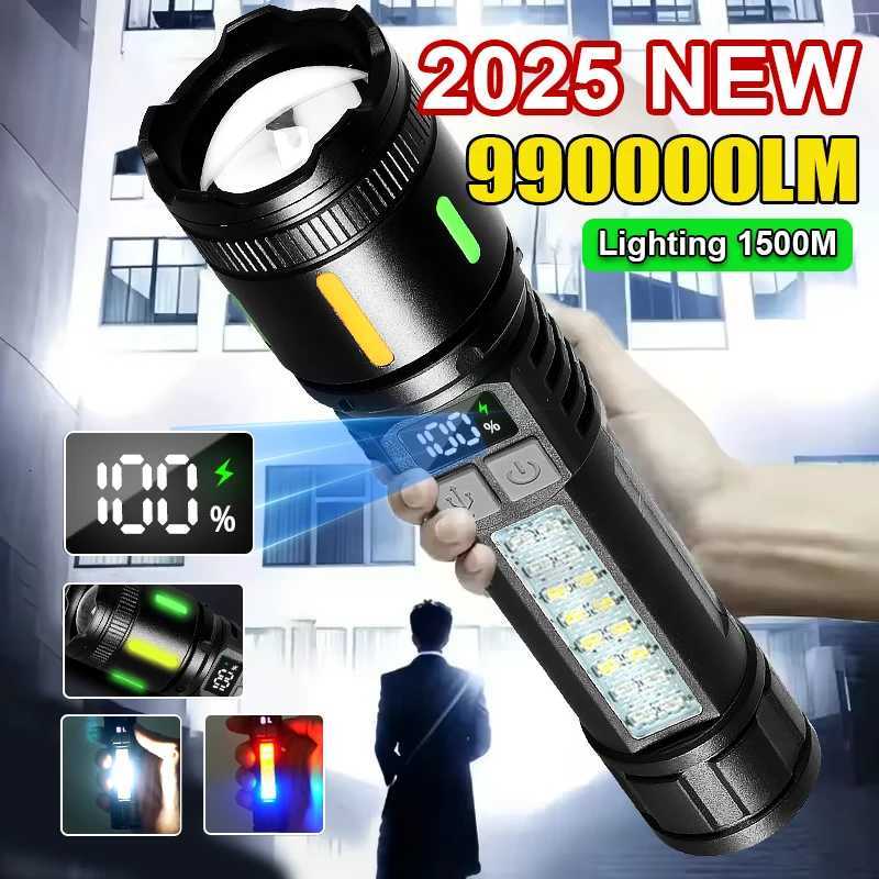 New 990000LM Ultra Powerful Flashlight IPX6 Telescopic Zoom Flash Lights Type-c Rechargeable LED Torch Outdoor Adventure Camping M251117