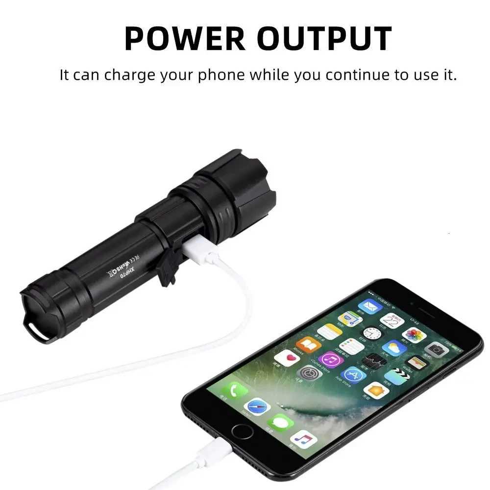 30W Zoom XHP70 LED Most Powerful Flashlight USB Rechargeable Outdoor Hiking Camping Hunting Tactical Torch Light 26650 Battery M251117