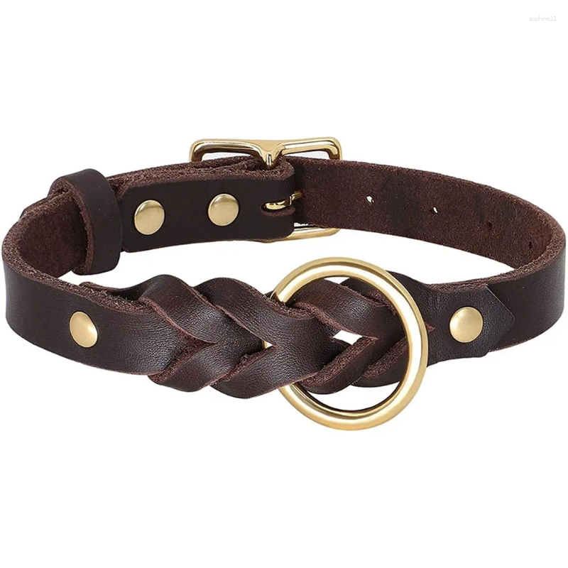 Update Classic Heavy Duty Dog Collars Braided Genuine Leather Collar With Tough Waterproof & Rust-Proof Brass Hardware Black Brown