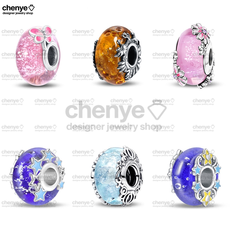 charms for bracelet charms Glass Charm Silver Snowflake Powder Butterfly Daisy Glass Flower Charms Fit Women DIY Bracelet Christmas Gift