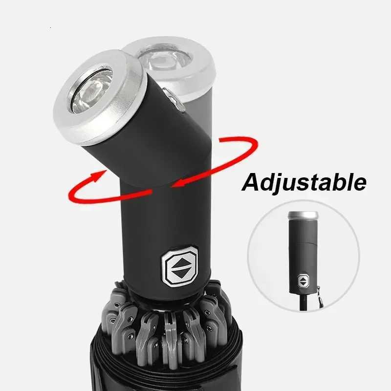 Windproof Automatic Umbrella With LED Flashlight Reflective Stripe Reverse Light Umbrellas Rain Men Women Large Folding Parasol C251117
