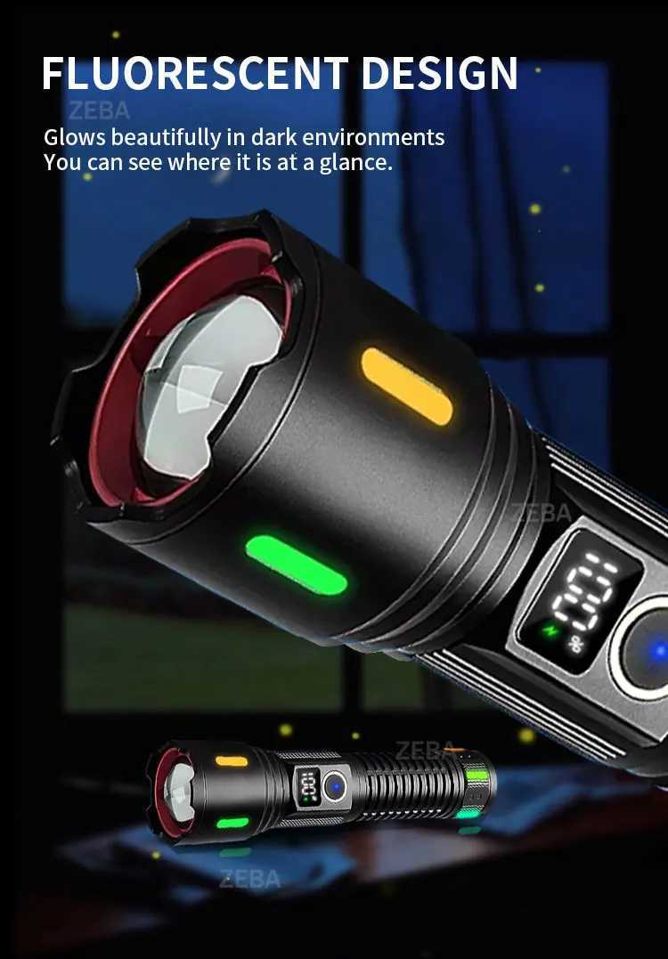 1500000LM Most Powerful Flashlight 500W LED Rechargeable Lamp Long Range Tactical Lantern Strong Light Outdoor Camping Lamp M251117