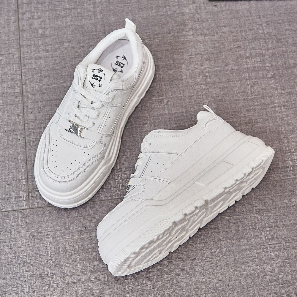 Leather white shoes thick sole heightening fashion and versatile small casual sports board shoes height increase artifact