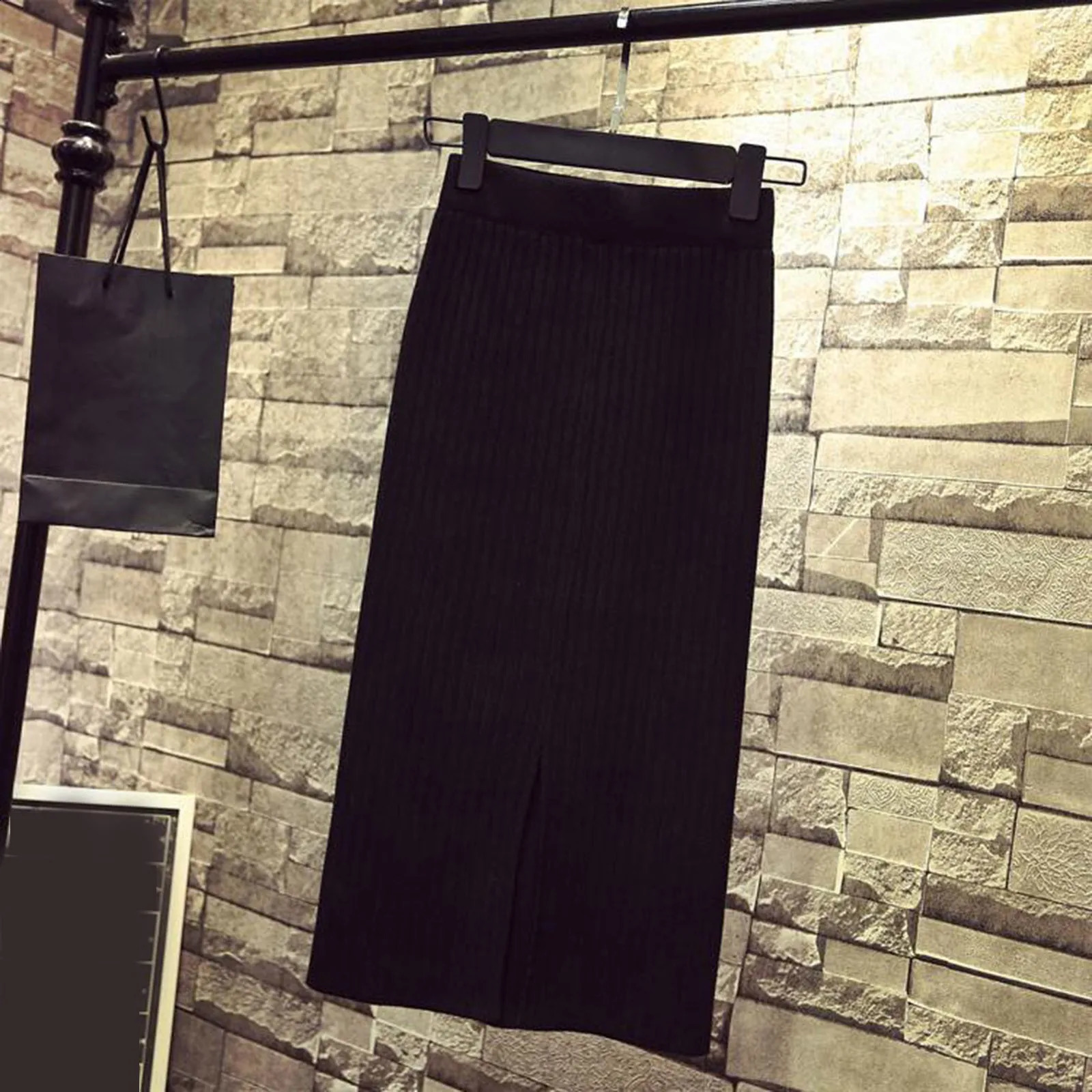 Spring and Autumn Knitted Half Length Womens Wool High Elasticity Waist Medium Solid Wrinkle Skiing 250415Z