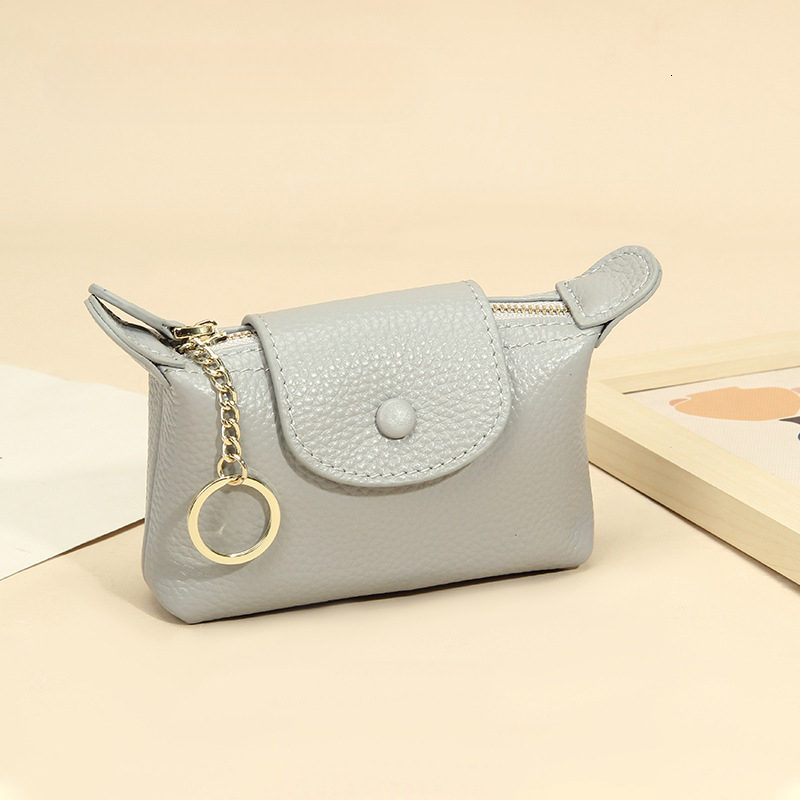 Women's exquisite small wallet solid color fashionable zipper short coin wallet soft leather real leather lychee pattern keychain designer wallet - view 7