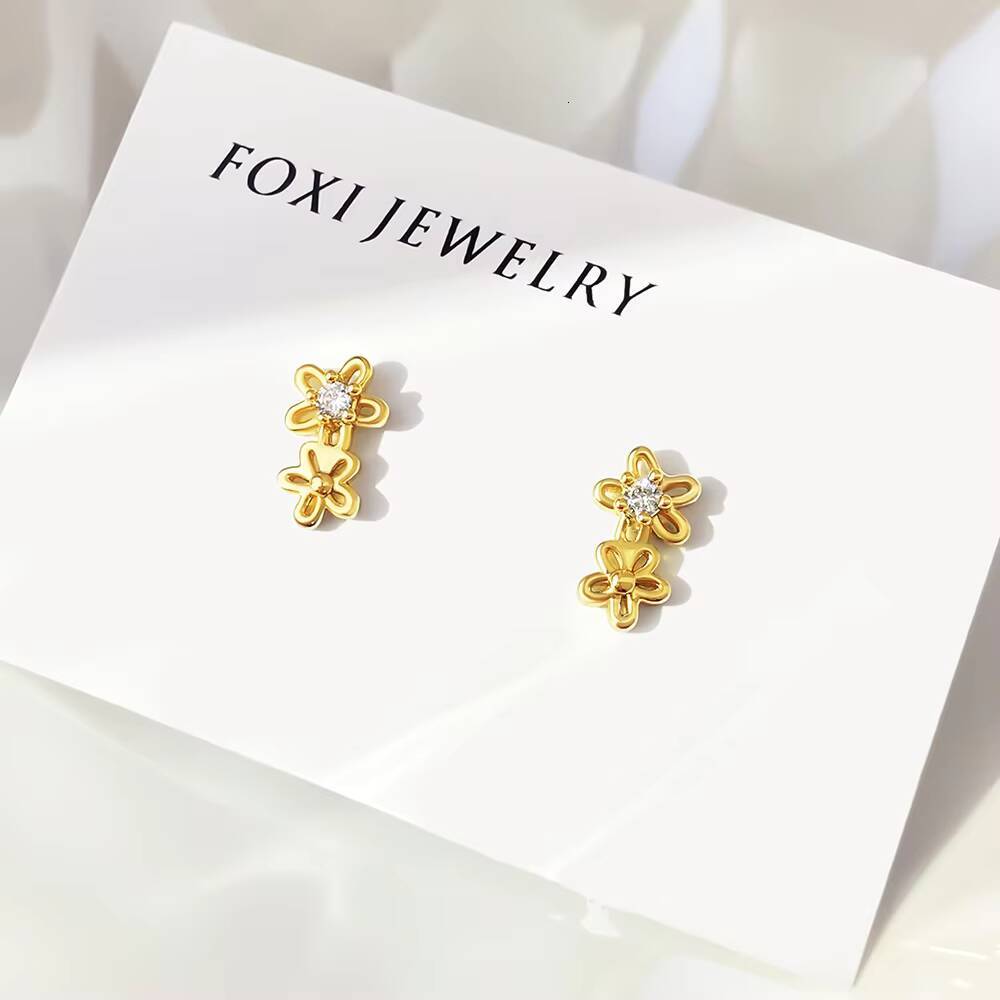 foxi Silver Jewelry TRENDY Earrings High Quality 925 Sterling Silver Cubic Zirconia Flower Earrings for Women