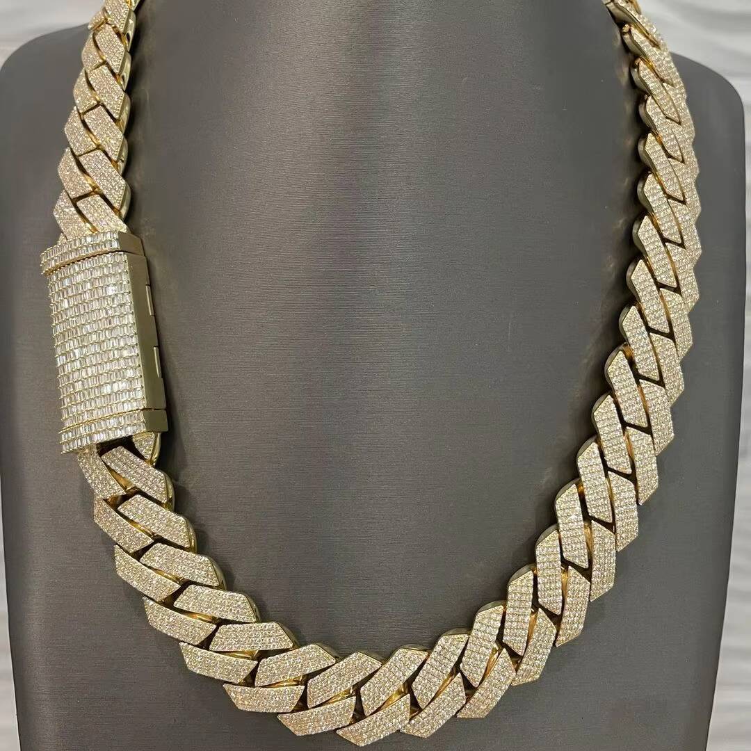 Mens Gold Chains 18mm Iced Out Two Tone VVS Moissanite Miami Cuban Link Chain S925 Sterling Silver Necklace