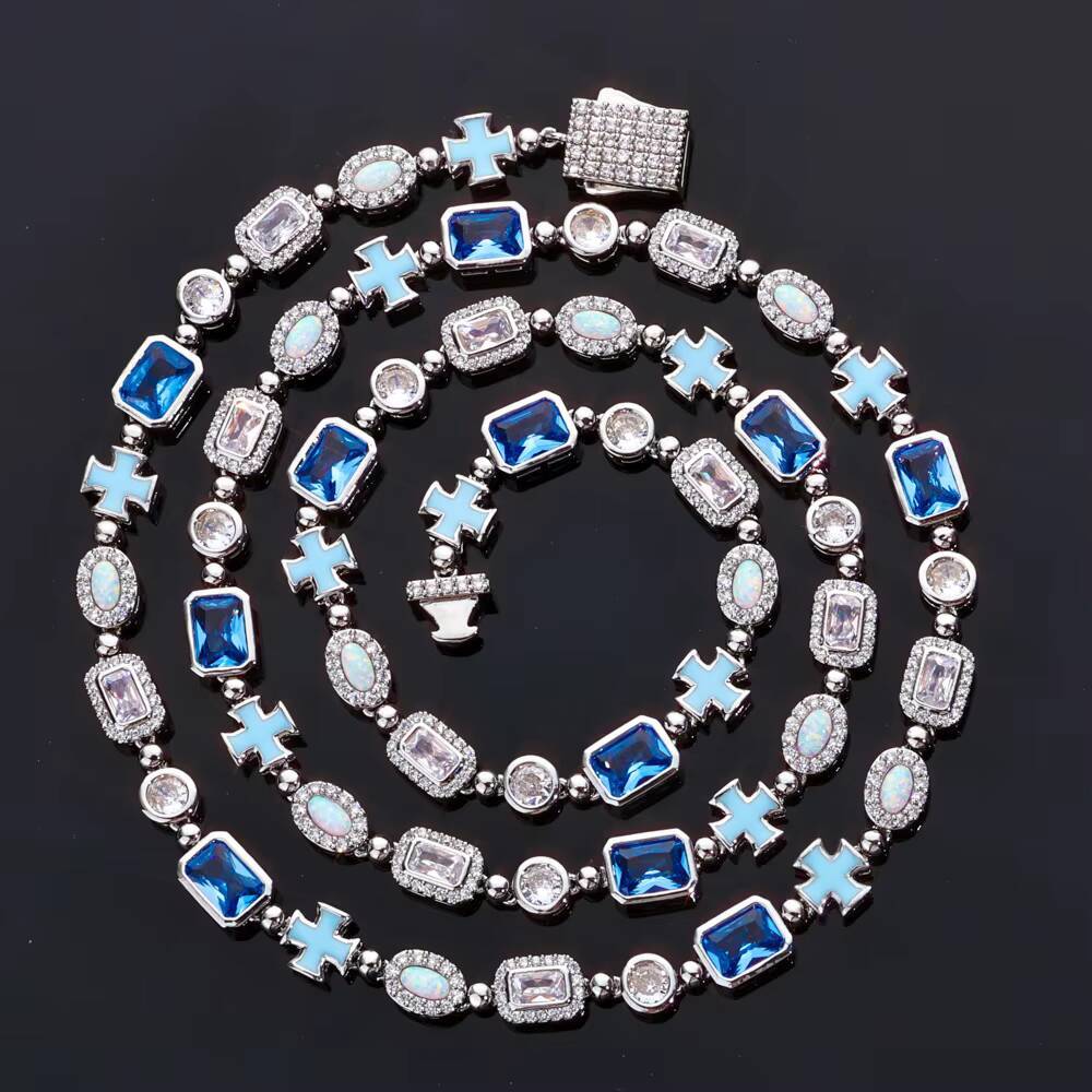 NUOYA 6mm Geometric Gemstone Necklace Oil Drip Cross Pendant Iced Out CZ Stones Hip Hop Jewelry Chain