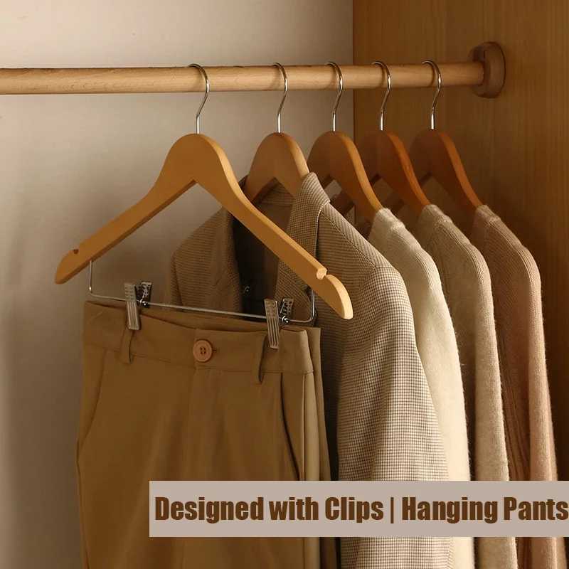 5PCS High-Grade Wooden Suit HangersSkirt Hanger Solid Wooden Trouser Rack with Shoulder Notches for Dress Jacket C251117