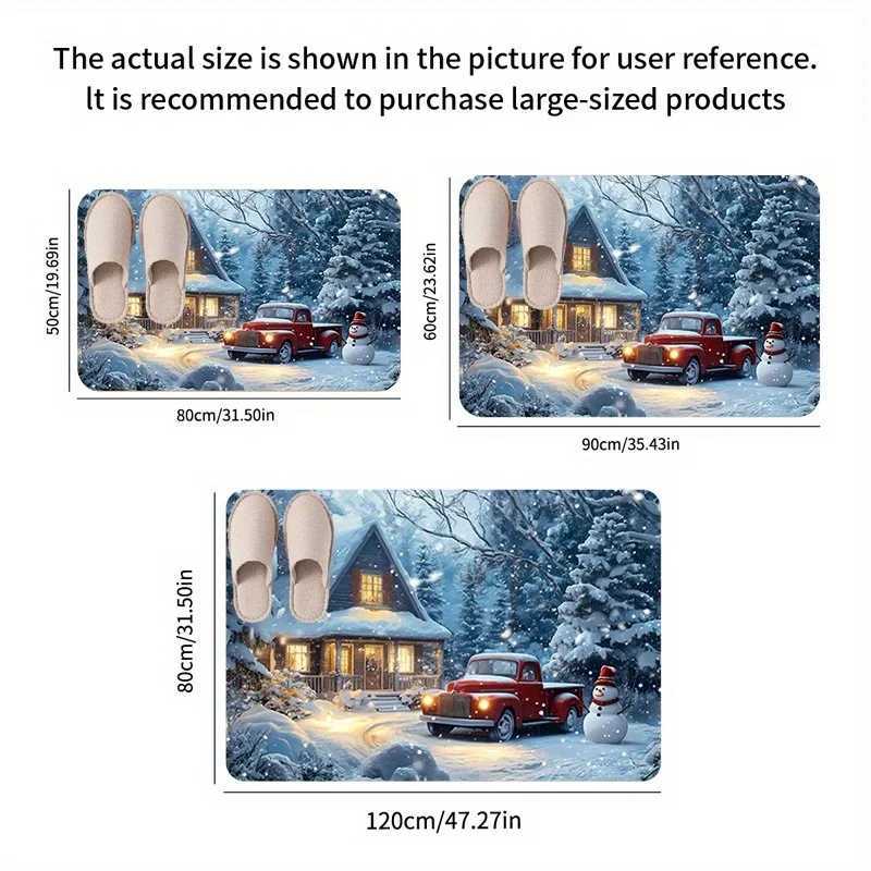 Flannel Thickness Mat - 1pc Door Mat Winter Christmas Snow Scene Non-Slip Mat Comfortable Floor Mat Merry ChristmasM251117