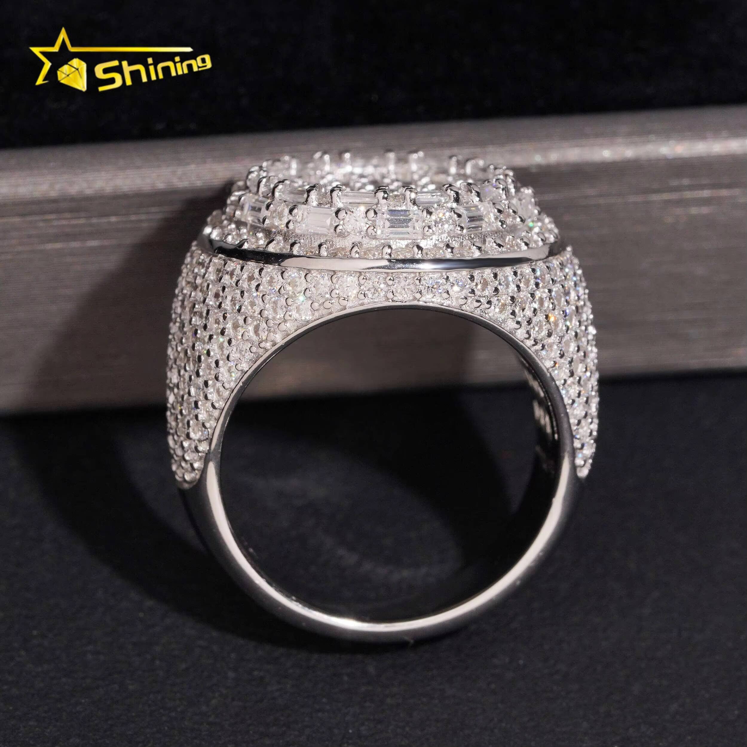 New Arrival GRA Certified VVS Moissanite Ring Men Hip Hop 925 Sterling Silver High Quality Shining Iced Out Ring Hip Hop Ring